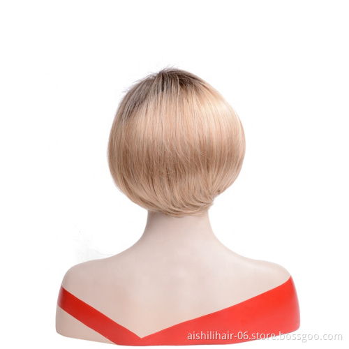 wholesale short light gold bob hair synthetic wigs silky straight  fibre synthetic hair wigs for women